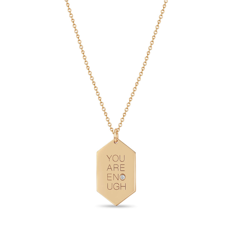 Zoë Chicco 14k Rose Gold Medium "You are Enough" Elongated Hexagon Pendant Necklace