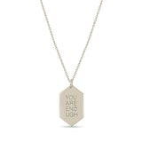Zoë Chicco 14k White Gold Medium "You are Enough" Elongated Hexagon Pendant Necklace
