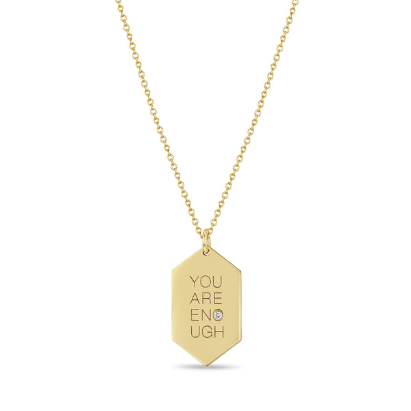 Zoë Chicco 14k Yellow Gold Medium "You are Enough" Elongated Hexagon Pendant Necklace