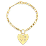 top down view of Zoë Chicco 14k Gold Pavé Diamond LOVE Heart Charm Square Oval Chain Bracelet