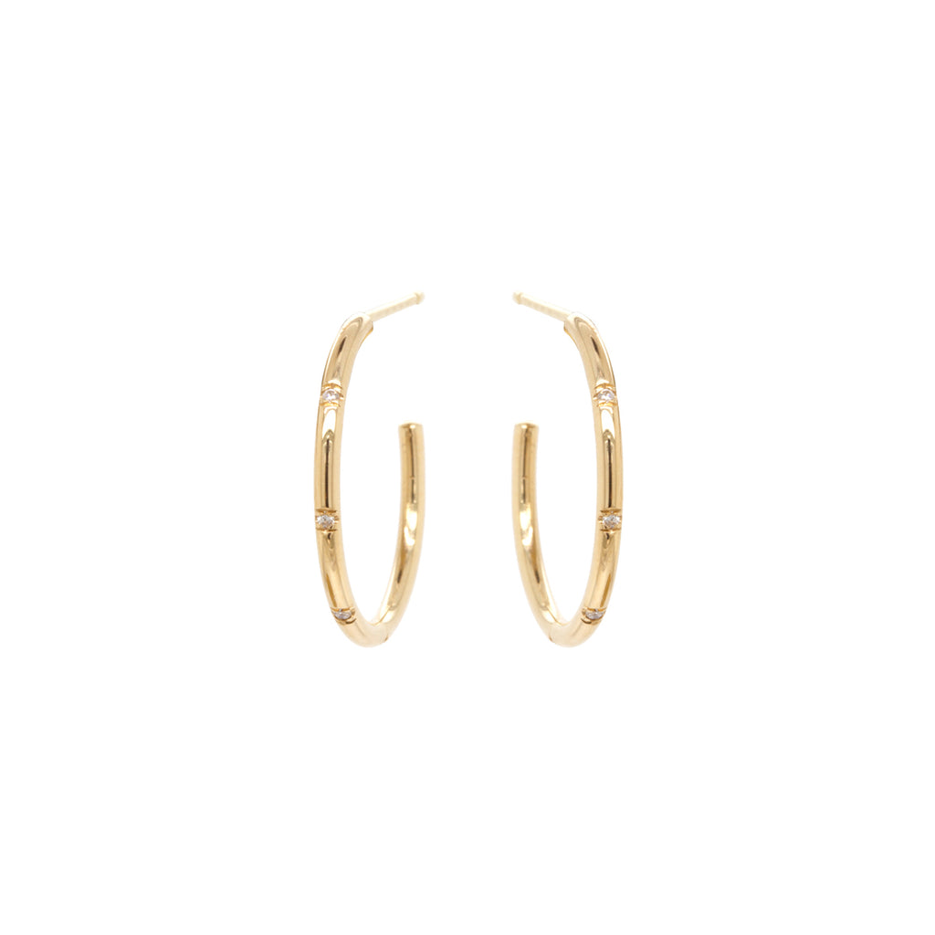 Zoë Chicco 14k Gold 4 Bead Set Diamond Medium Hoop Earrings – ZOË CHICCO