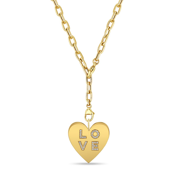14k Pavé Diamond LOVE Heart on Adjustable Medium Square Oval Chain