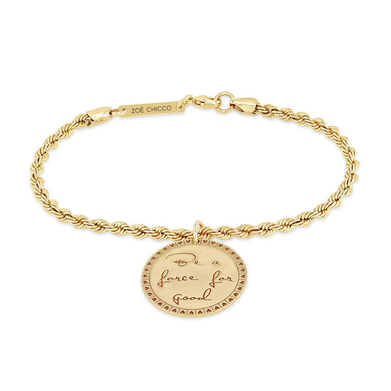  Zoë Chicco 14k Gold Medium Mantra Charm Rope Chain Bracelet