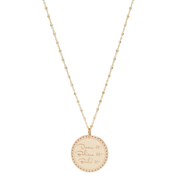 14k Medium Mantra Necklace on Square Bead Chain