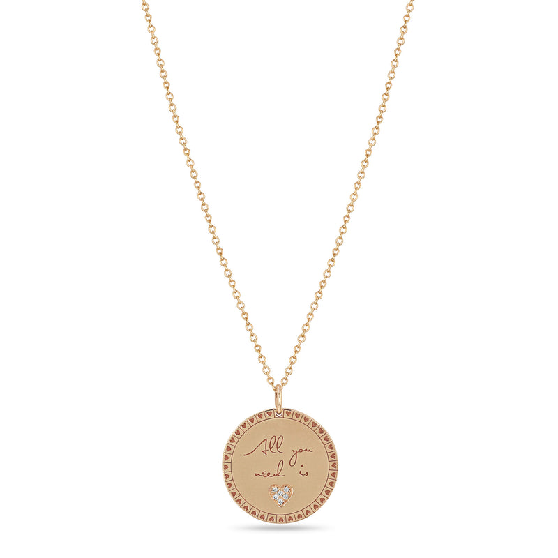 Zoë Chicco 14k Gold Medium "All you need is love" Mantra with Diamond Heart Necklace