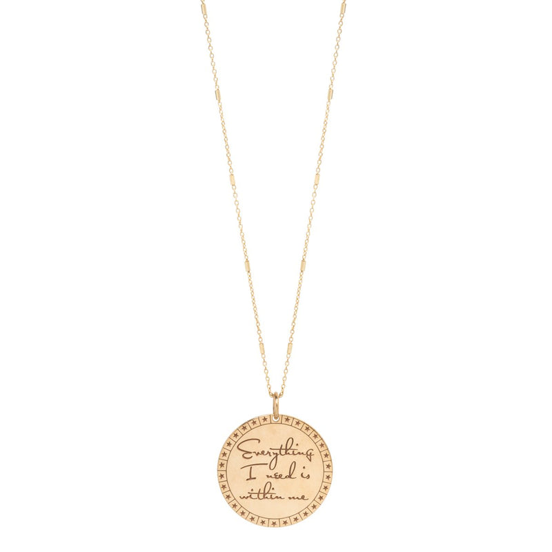 Zoë Chicco 14k Gold Medium Mantra with Star Border Necklace engraved with Everything I need is within me