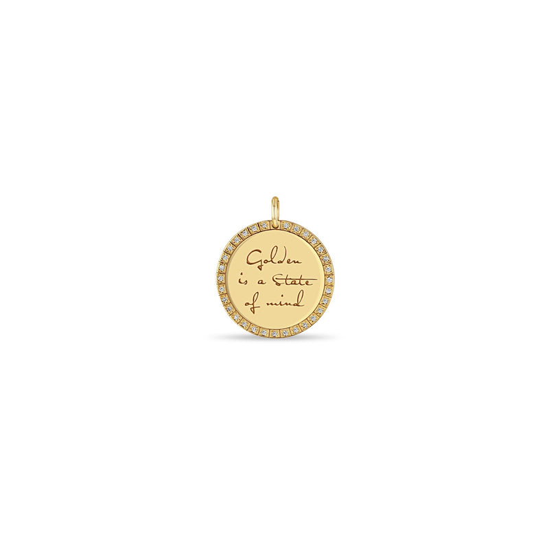 Zoë Chicco 14k Gold Medium Mantra with Diamond Border Charm Pendant