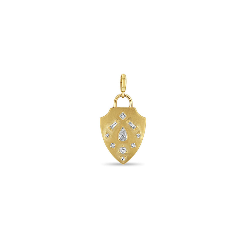 Zoë Chicco 14k Gold Diamond Mosaic Brushed Gold Shield Clip On Pendant