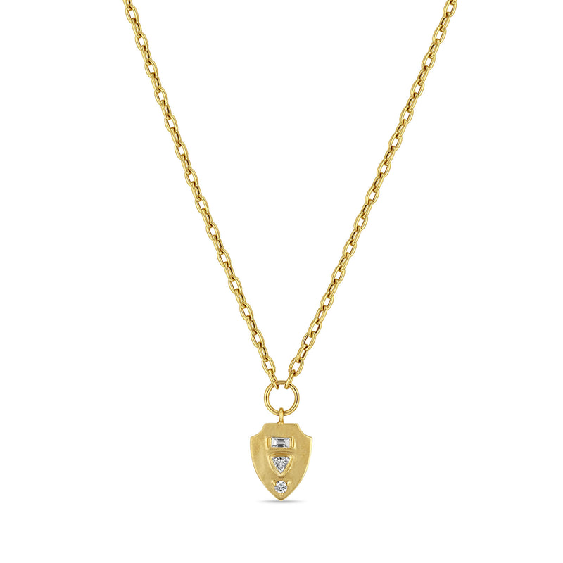 Zoë Chicco 14k Gold Mixed Cut Diamond Brushed Gold Shield Pendant Necklace