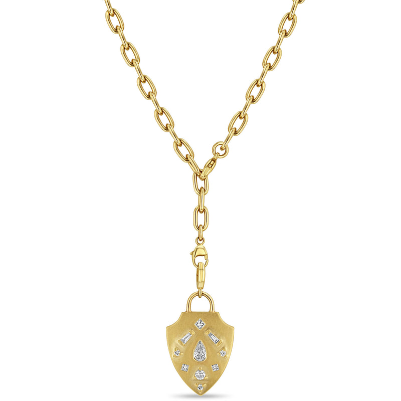 Zoë Chicco 14k Gold Diamond Mosaic Brushed Gold Shield Adjustable Chain Necklace