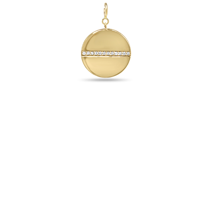 14k Medium Pavé Diamond Line Disc Charm Pendant with Spring Ring