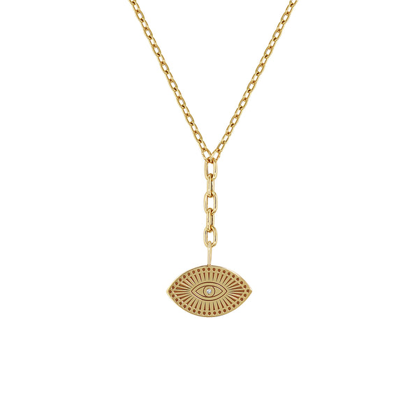Zoë Chicco 14k Gold Medium Evil Eye Medallion Square Oval Chain Lariat Necklace