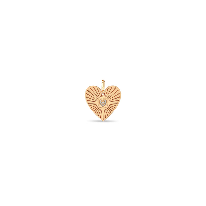 14k Single Medium Pavé Diamond Radiant Heart Medallion Charm Pendant