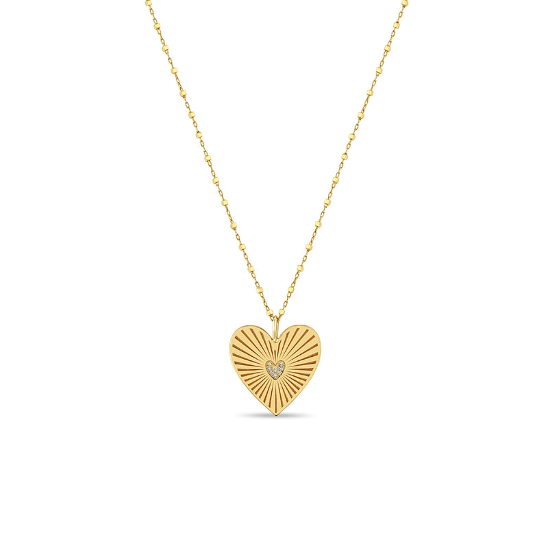 Zoë Chicco 14k Gold Medium Pavé Diamond Radiant Heart Medallion Necklace