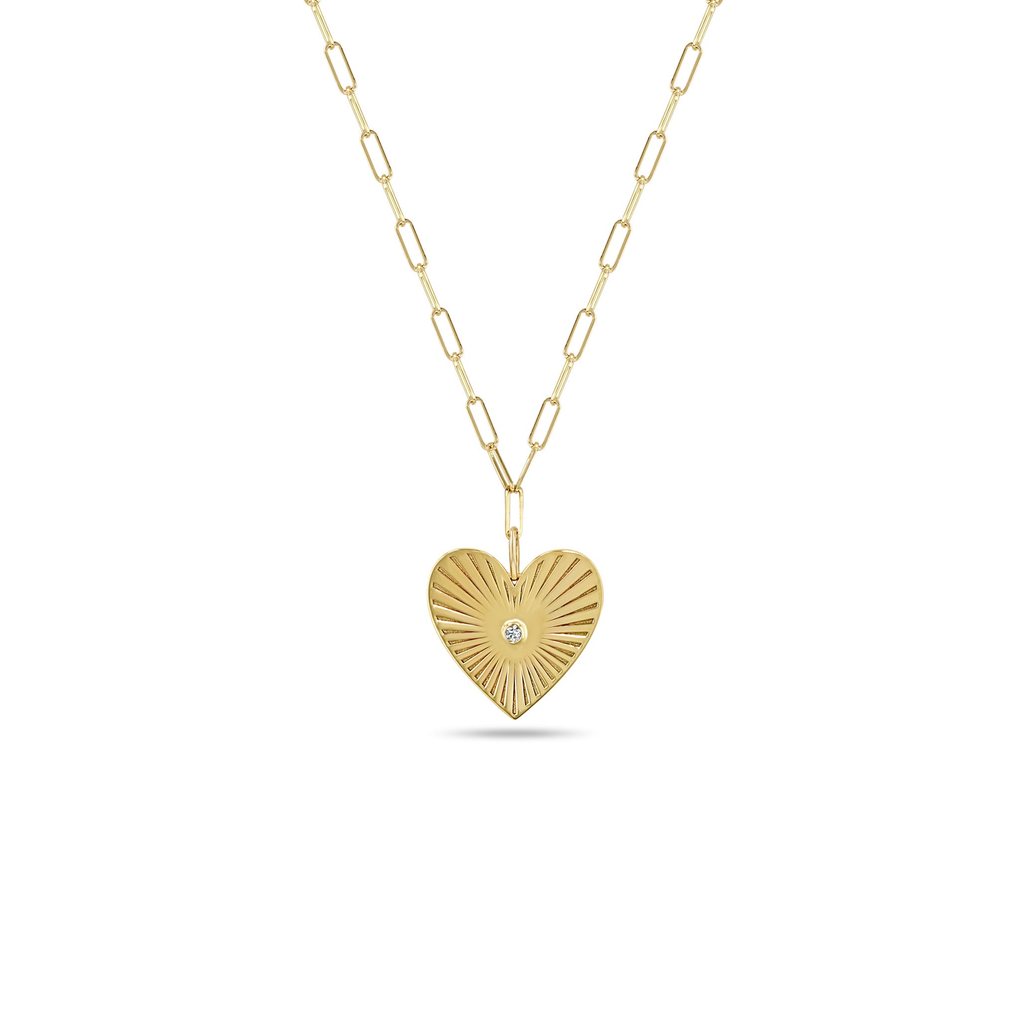 Zoë Chicco 14k Gold Medium Radiant Heart Medallion on Small Paperclip Chain