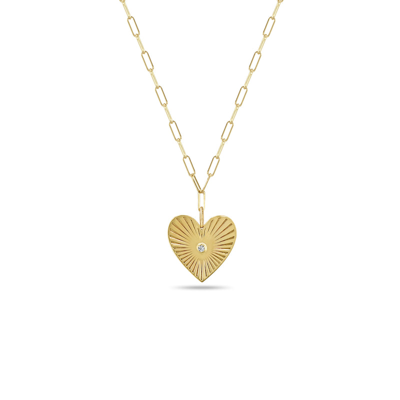 Zoë Chicco 14k Gold Medium Radiant Heart Medallion on Small Paperclip Chain