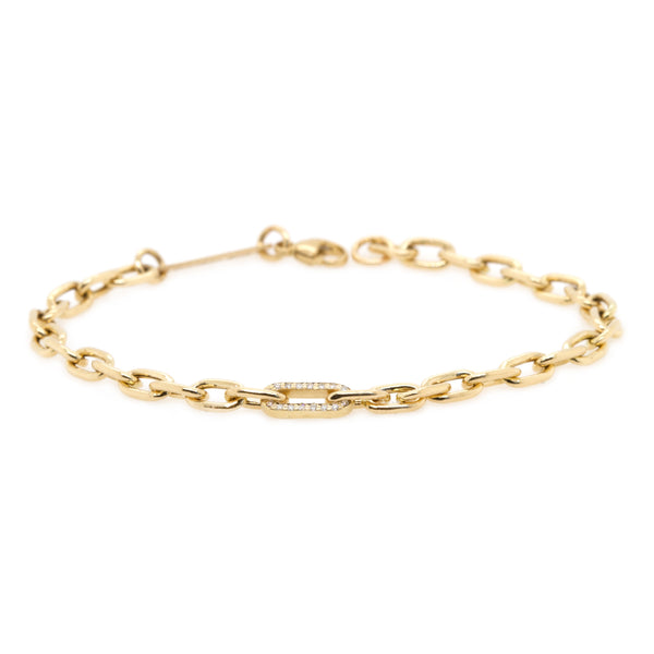 14k Medium Square Oval Chain Bracelet with Pavé Diamond Link