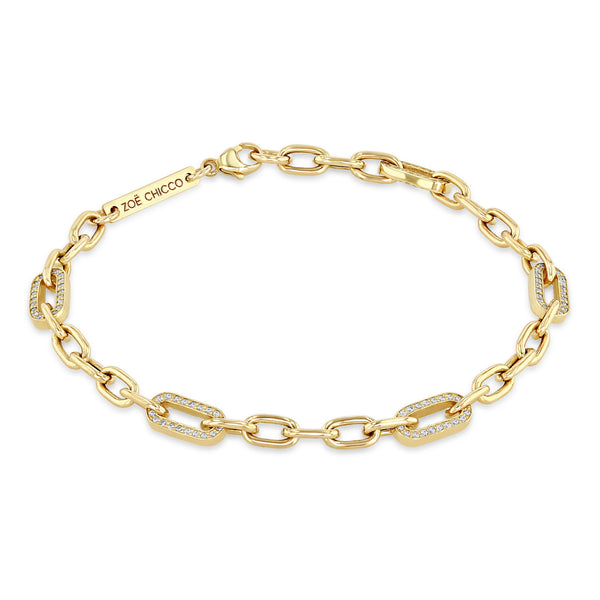 Zoë Chicco 14k Gold Medium Square Oval Link Bracelet with 5 Pavé Diamond Links