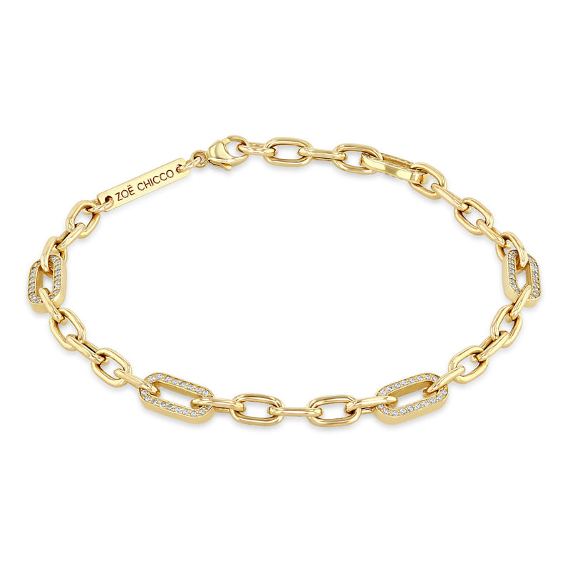 Zoë Chicco 14k Gold Medium Square Oval Link Bracelet with 5 Pavé Diamond Links