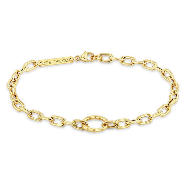 Zoe Chicco 14k Gold Circle Medium Square Oval Link Chain Bracelet ZOE CHICCO