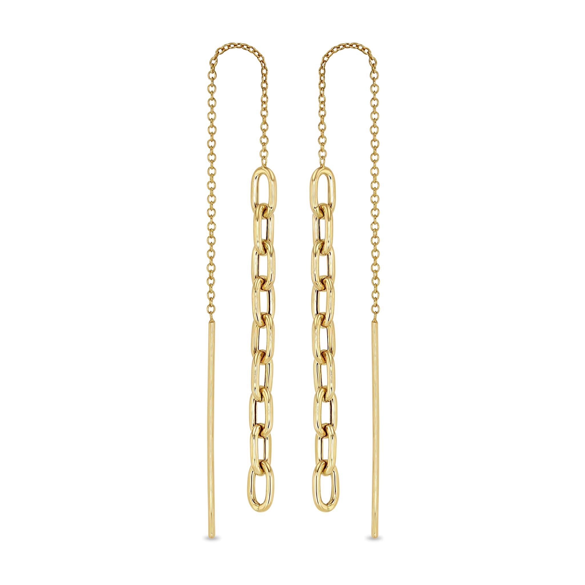 Zoë Chicco 14k Gold Medium Square Oval Link Chain Drop Threader Earrings