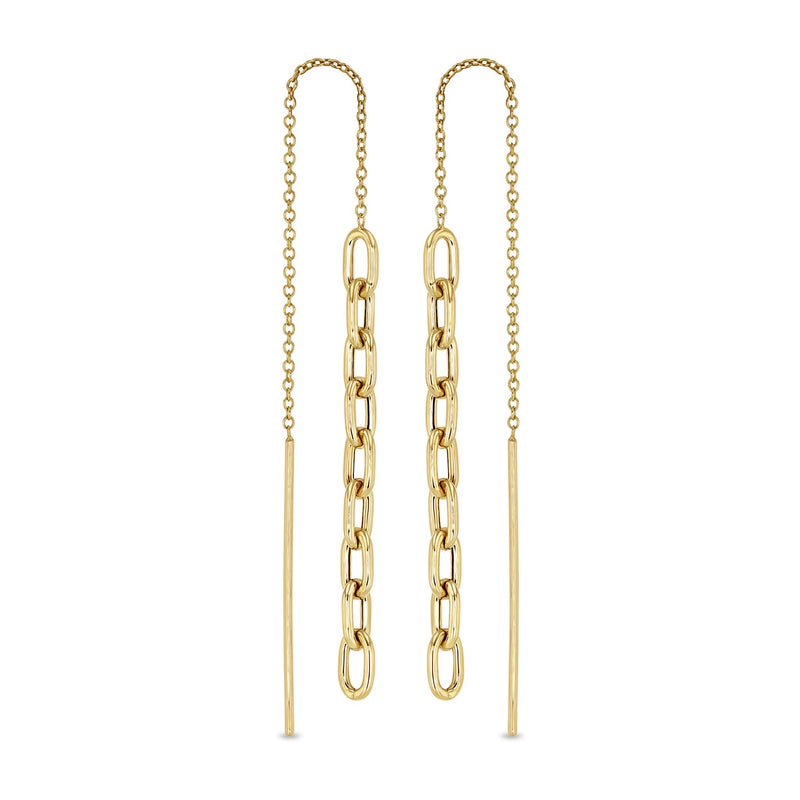 Zoë Chicco 14k Gold Medium Square Oval Link Chain Drop Threader Earrings