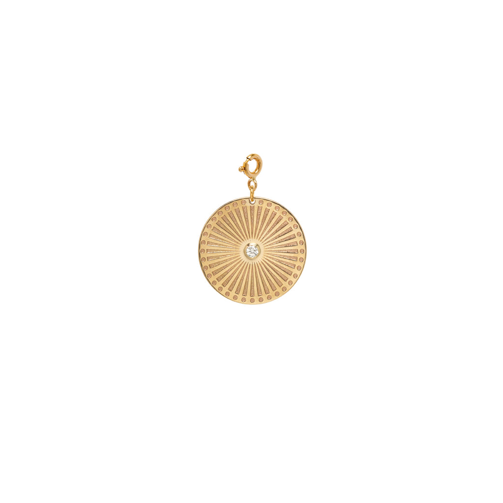14k small sunbeam medallion disc charm with spring ring
