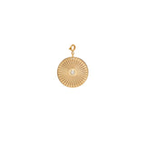 14k small sunbeam medallion disc charm with spring ring