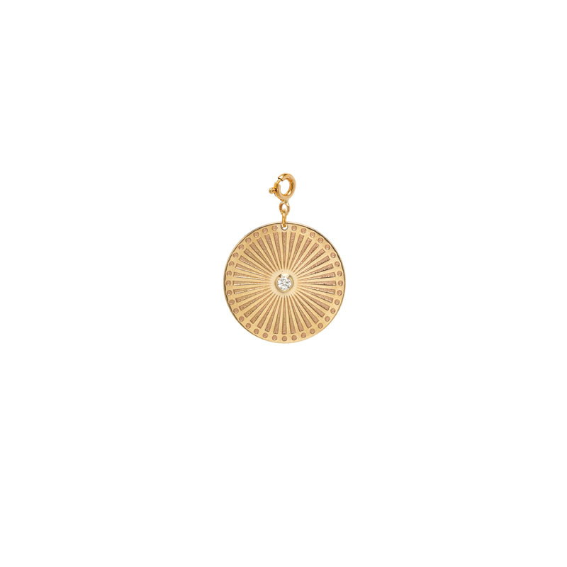 14k medium sunbeam medallion disc charm with spring ring