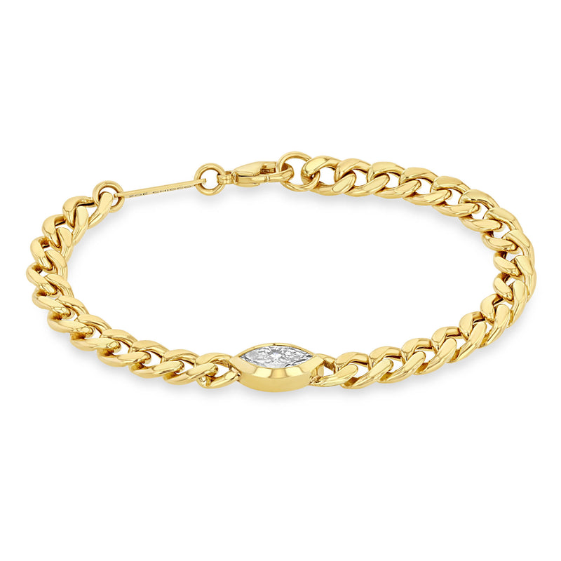 Zoë Chicco 14k Gold One of a Kind 1.01 ctw Marquise Diamond Large Curb Chain Bracelet