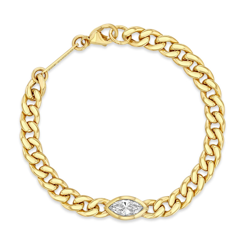 top down view of a Zoë Chicco 14k Gold One of a Kind 1.01 ctw Marquise Diamond Large Curb Chain Bracelet