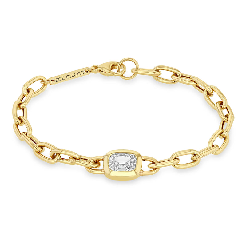 Zoë Chicco 14k Gold One of a Kind 1.61 ctw Mine Cut Cushion Diamond XL Square Oval Chain Bracelet