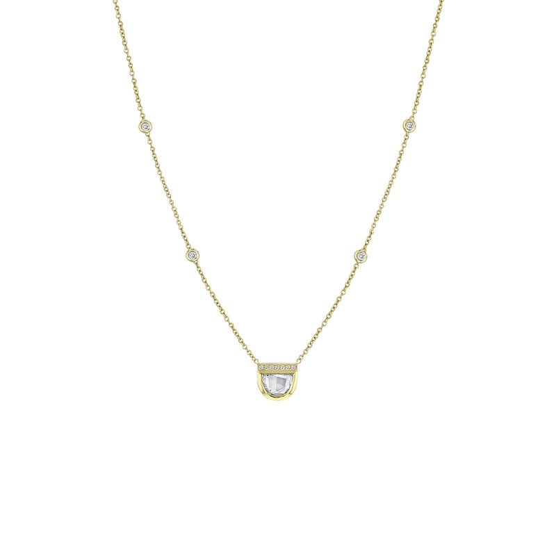 One of a Kind Zoë Chicco 14k Gold Half Moon Rose Cut Diamond with Diamond Stations Necklace