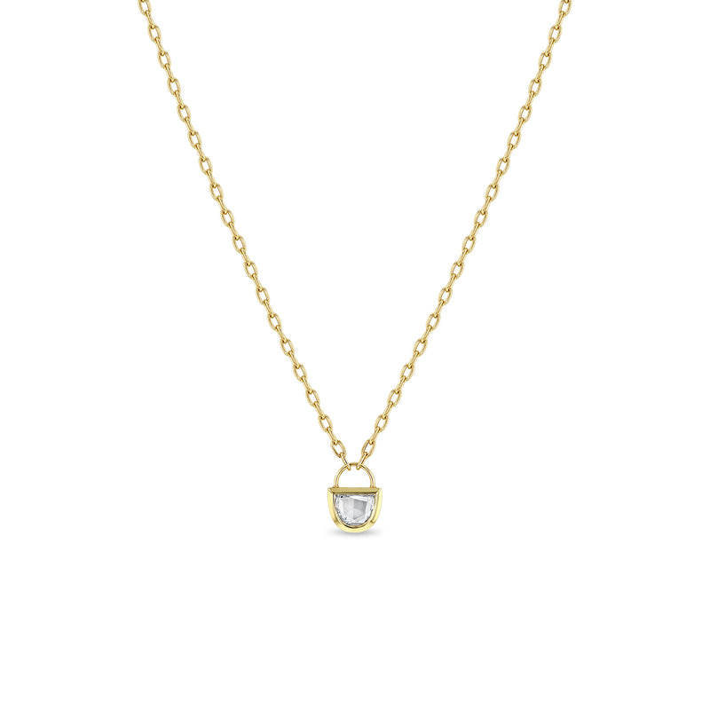 Zoë Chicco One of a Kind 14k Gold Half Moon Rose Cut Diamond Padlock on Small Square Oval Chain Necklace