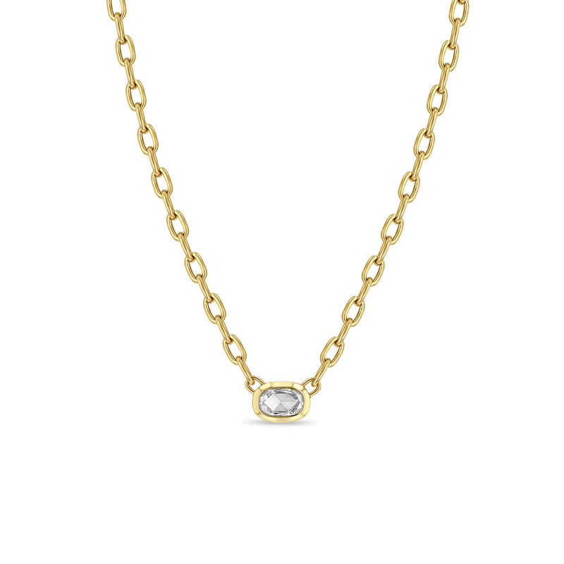 Zoë Chicco 14k Gold One of a Kind 2.26 ctw Rose Cut Oval Diamond on Large Square Oval Chain Necklace
