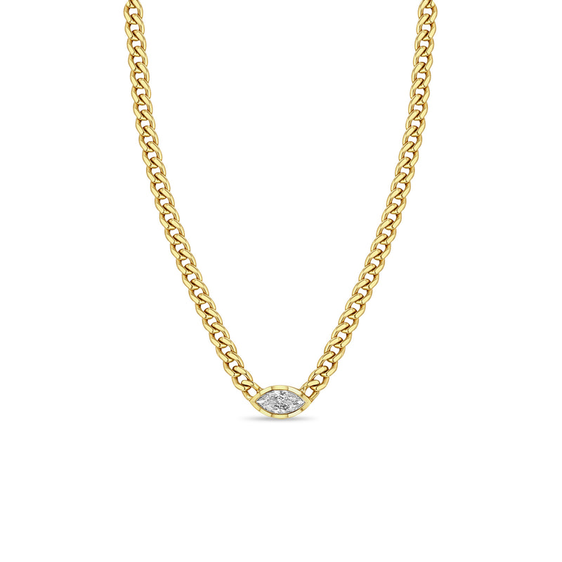 Zoë Chicco 14k Gold One of  a Kind Marquise Diamond on Medium Curb Chain Necklace