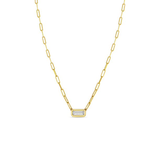 Zoë Chicco 14k Gold One of a Kind .49 ctw Baguette Diamond on Small Paperclip Chain Necklace