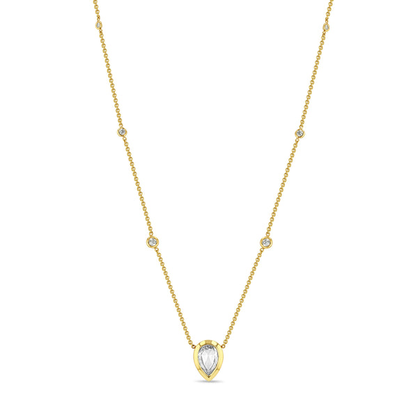 Zoë Chicco 14k Gold One of a Kind 1.31 ctw Rose Cut Pear Diamond with Graduated Floating Diamond Stations Necklace
