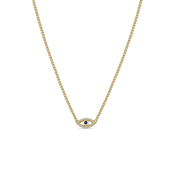 Zoë Chicco 14kt Gold Blue Sapphire & Diamond Evil Eye Curb Chain Necklace
