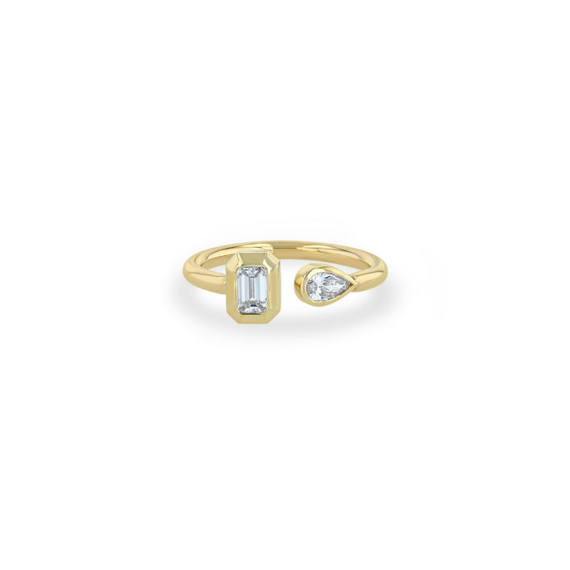 Zoë Chicco 14k Yellow Gold Pear & Emerald Cut Diamond Bezel Open Ring