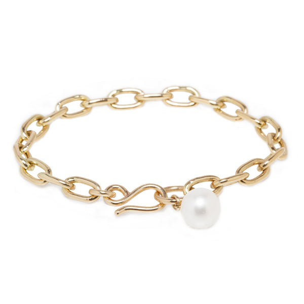 Zoë Chicco 14kt Gold Medium Oval Link Pearl Dangle Bracelet