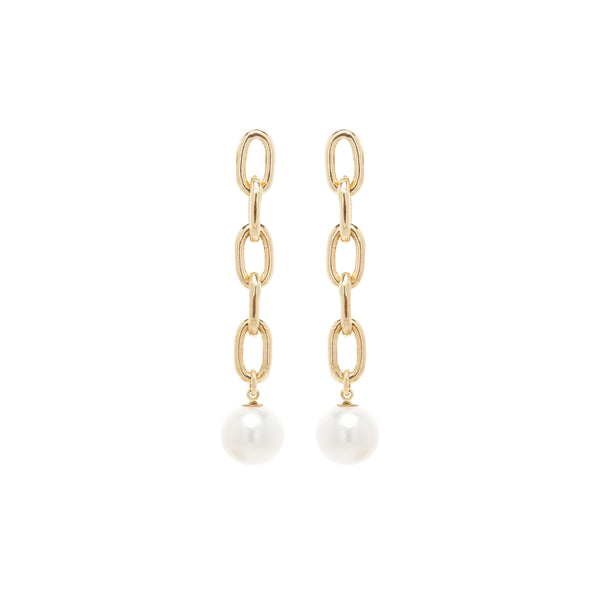 Zoë Chicco 14kt Gold Large Oval Link Chain Pearl Drop Earrings
