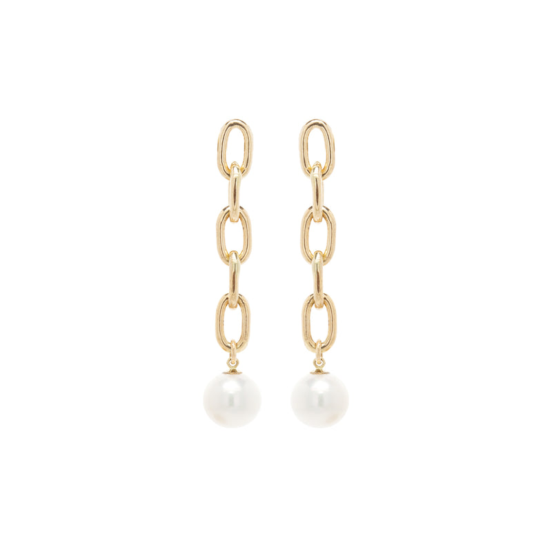 Zoë Chicco 14kt Gold Large Oval Link Chain Pearl Drop Earrings