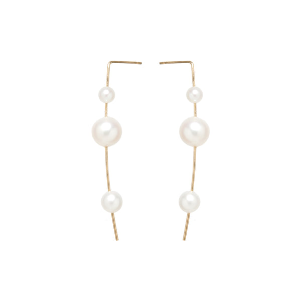Zoë Chicco 14kt Yellow Gold 3 Graduated White Pearl Wire Earrings