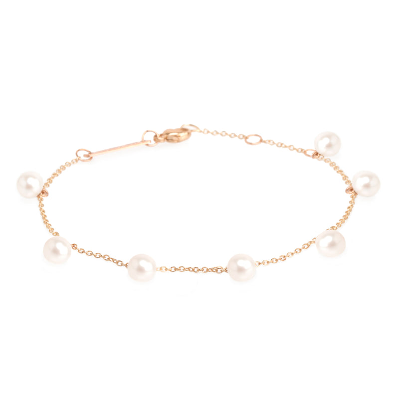 Zoë Chicco 14kt Rose Gold 7 White Pearl Dangle Bracelet