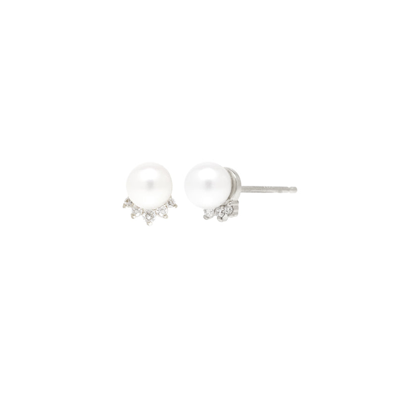 Zoe Chicco 14k White Gold Pearl and Diamond Crown Studs