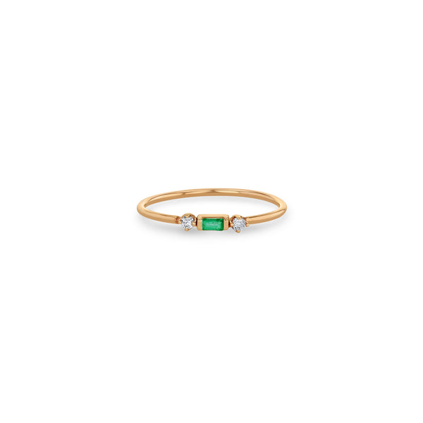 Zoë Chicco 14k Gold Emerald Baguette & 2 Prong Diamond Ring
