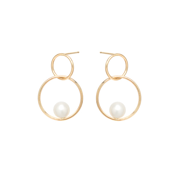 Zoë Chicco 14kt Yellow Gold Floating Pearl Double Circle Hoop Earrings