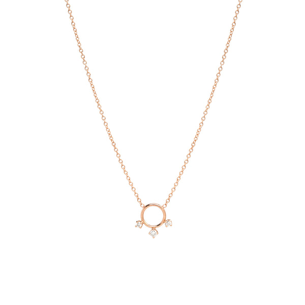 14k circle with 3 prong diamond necklace