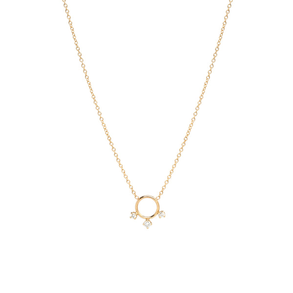 14k circle with 3 prong diamond necklace